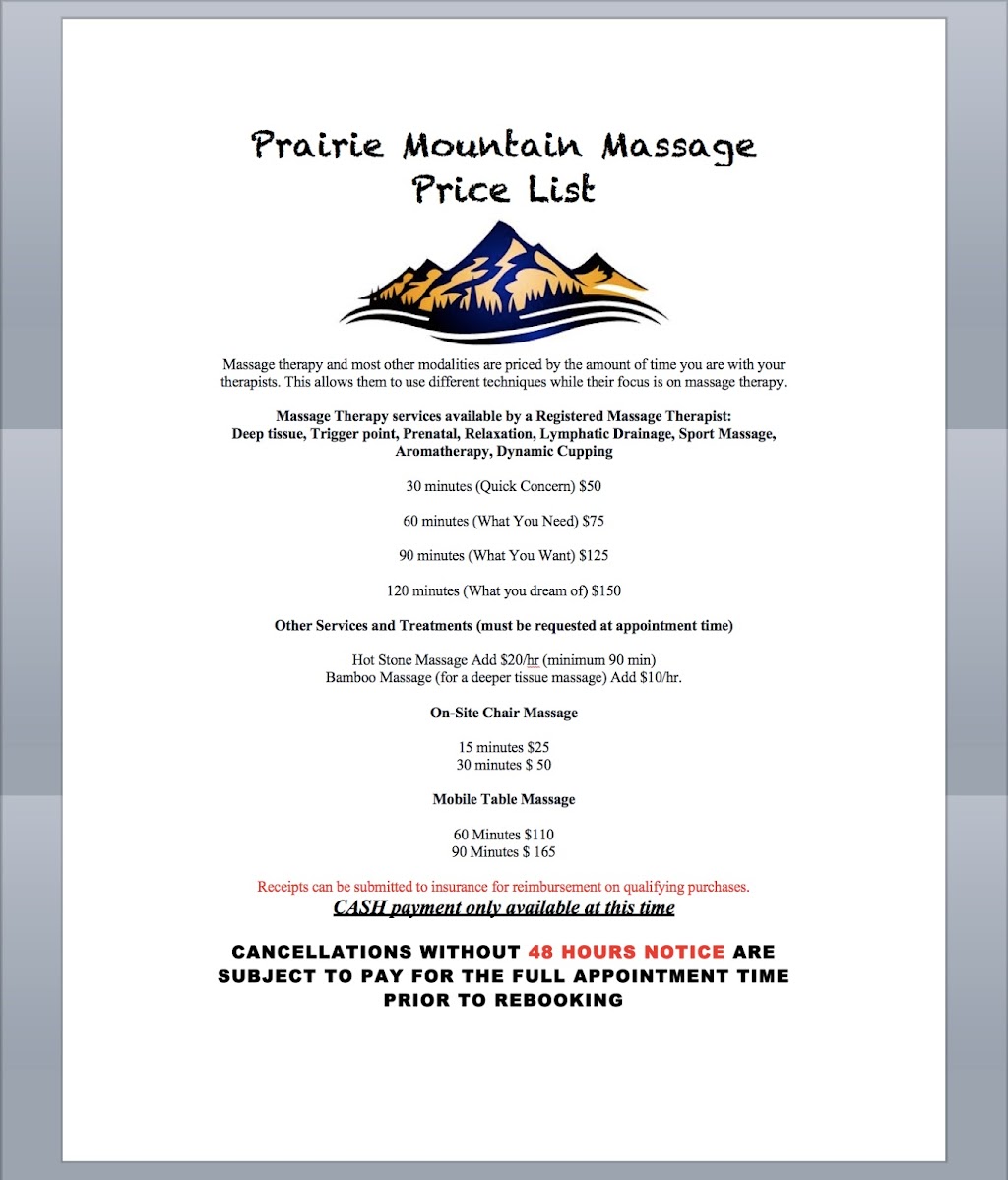 Prairie Mountain Massage | 2158 213 St, Bellevue, AB T0K 0C0, Canada | Phone: (403) 563-9365