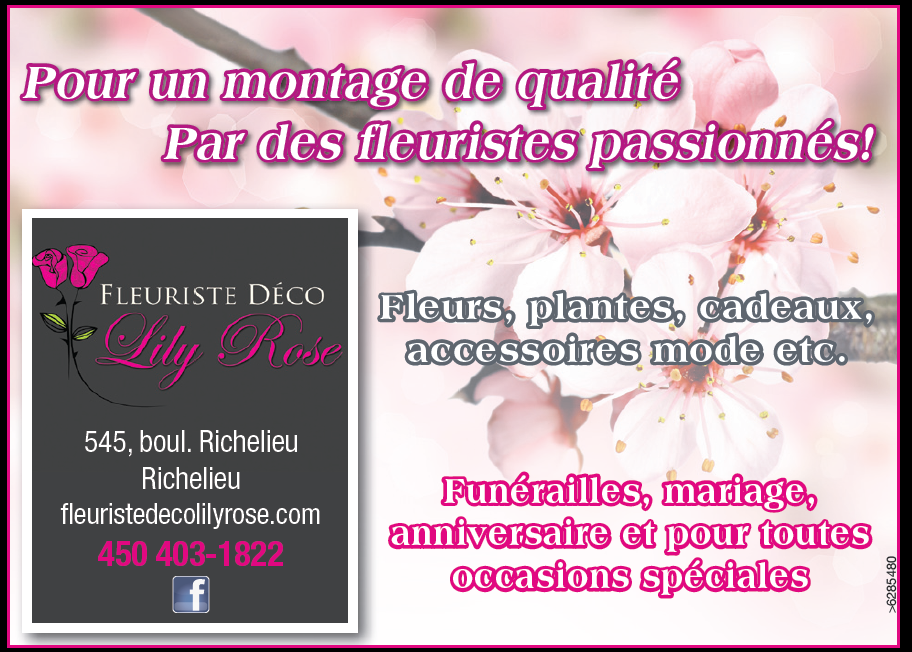 Fleuriste Déco Lily Rose Inc | 545 Boulevard Richelieu, Richelieu, QC J3L 6W1, Canada | Phone: (450) 403-1822