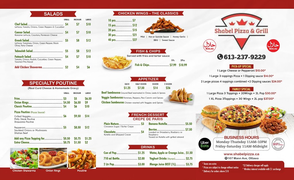 Shabel Halal Pizza & Grill | 107 Mann Ave, Ottawa, ON K1N 5A4, Canada | Phone: (613) 237-9229