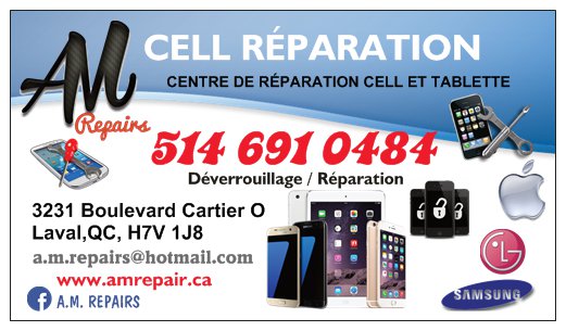 A.M. Cell Réparation | 3231 Bd Cartier O, Laval, QC H7V 1J8, Canada | Phone: (514) 377-7800