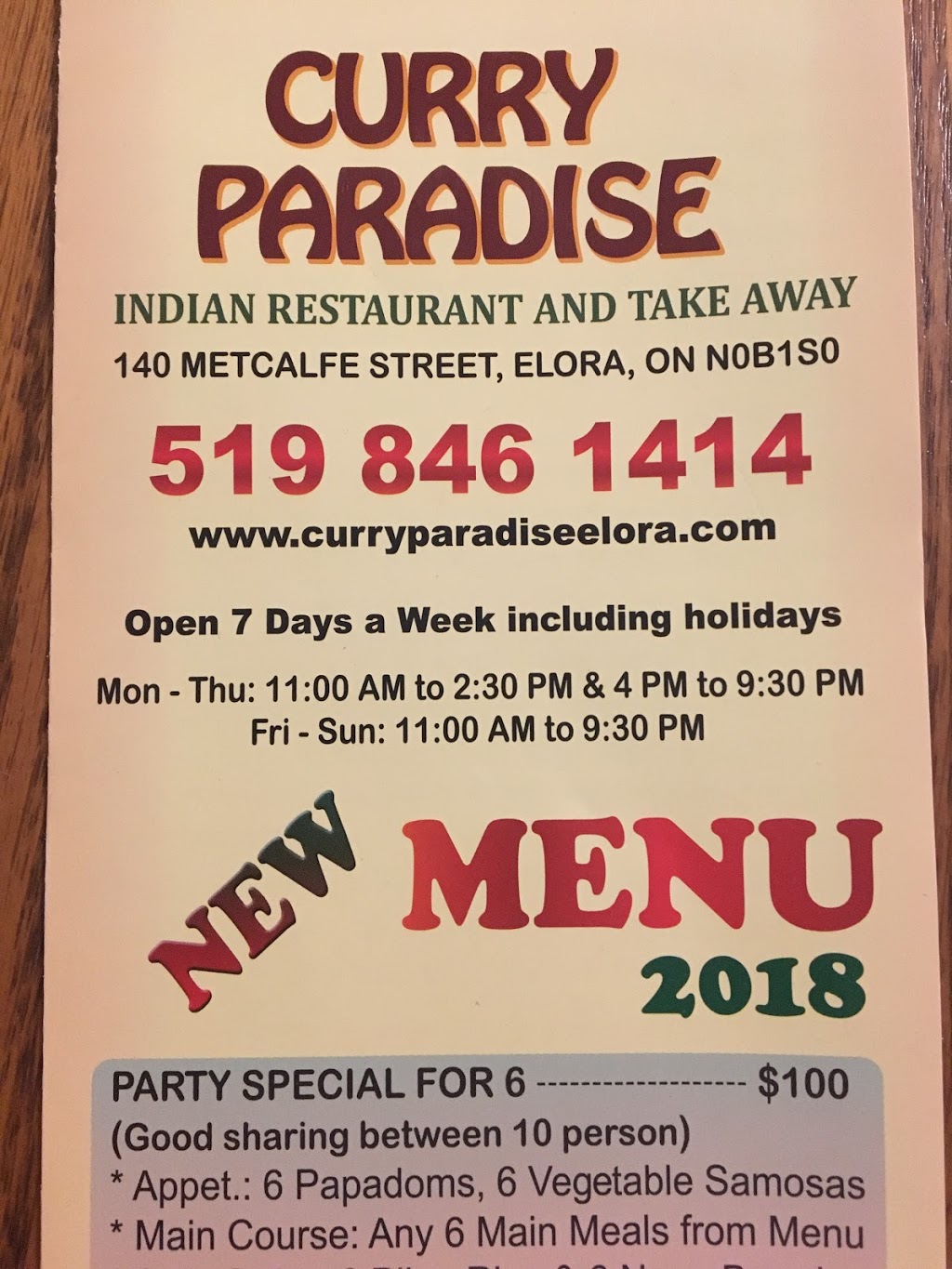 Curry Paradise | 138 Metcalfe St, Elora, ON N0B 1S0, Canada