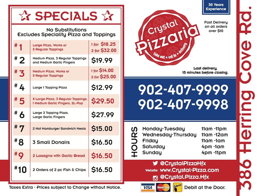 Crystal Pizza | 386 Herring Cove Rd, Halifax, NS B3R 1W4, Canada | Phone: (902) 407-9998