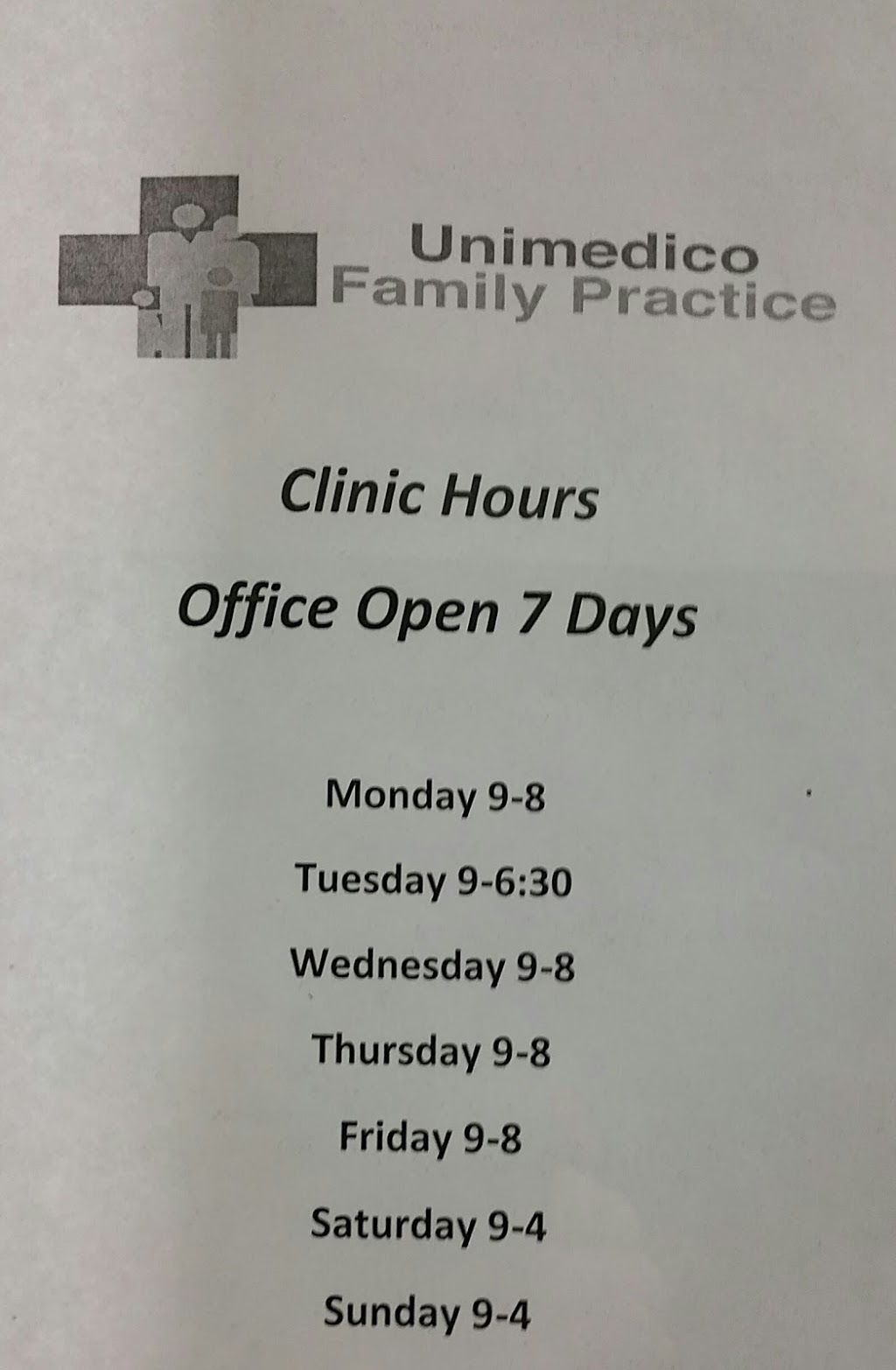 Unimedico Family Practice | 955 Major MacKenzie Dr W #110, Maple, ON L6A 4P9, Canada | Phone: (877) 558-8818