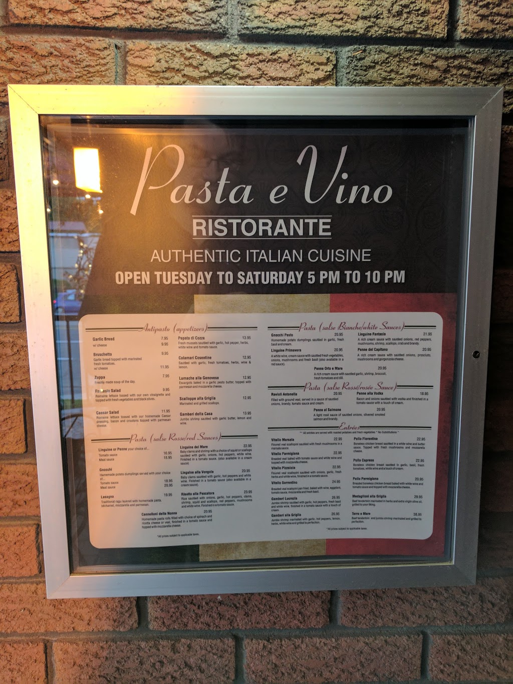 Pasta e Vino Ristorante | 118 Paris St, Sudbury, ON P3E 3E1, Canada | Phone: (705) 674-3050