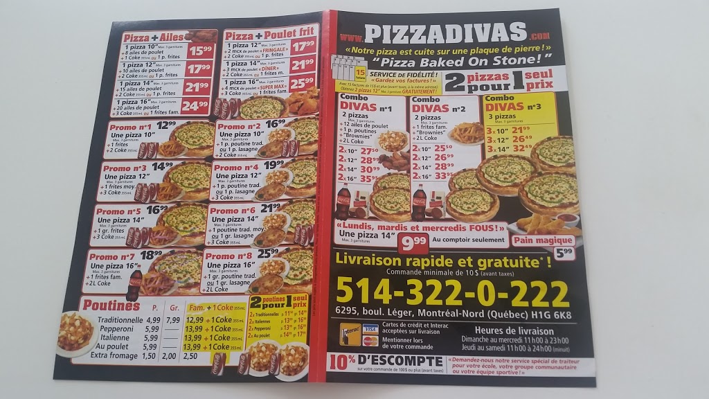 Pizza Divas | 6295 Boulevard Léger, Montréal-Nord, QC H1G 3P3, Canada | Phone: (514) 322-0222