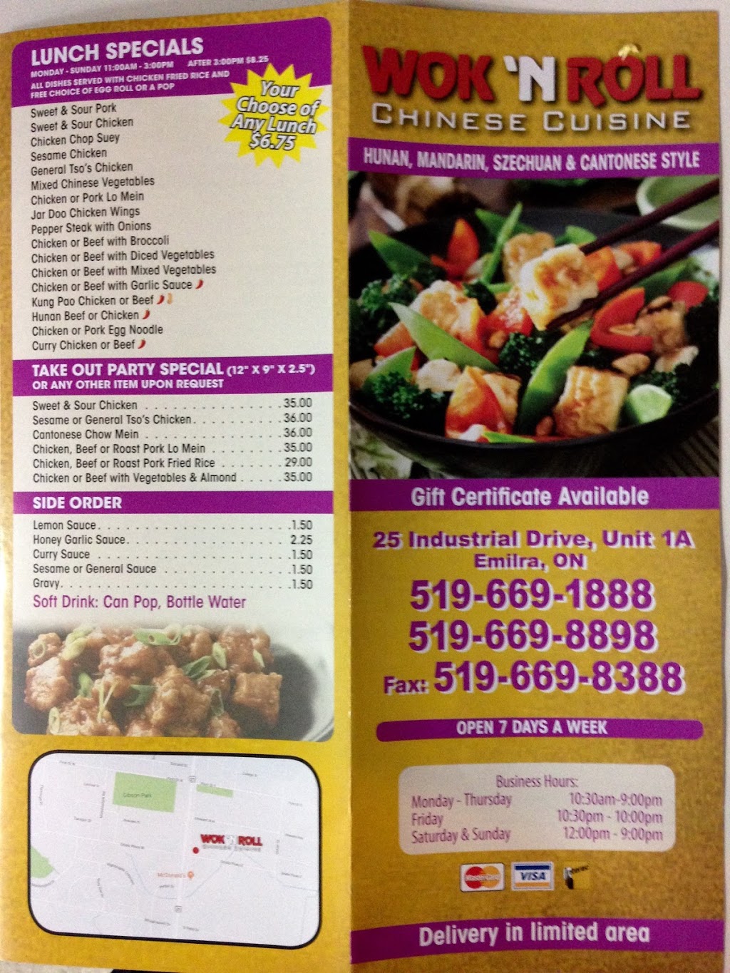 Wok N Roll | 25 Industrial Dr, Elmira, ON N3B 3K3, Canada | Phone: (519) 669-1888