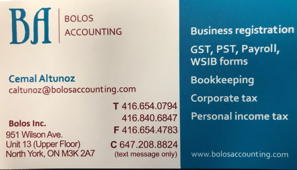 Bolos Accounting | 951 Wilson Ave #13U, North York, ON M3K 2A7, Canada | Phone: (416) 654-0794