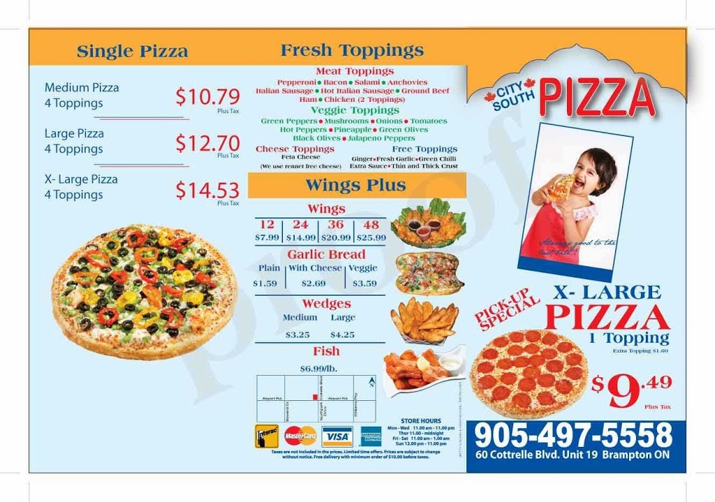 City South Pizza | 60 Cottrelle Blvd, Brampton, ON L6S 0E1, Canada | Phone: (905) 497-5558