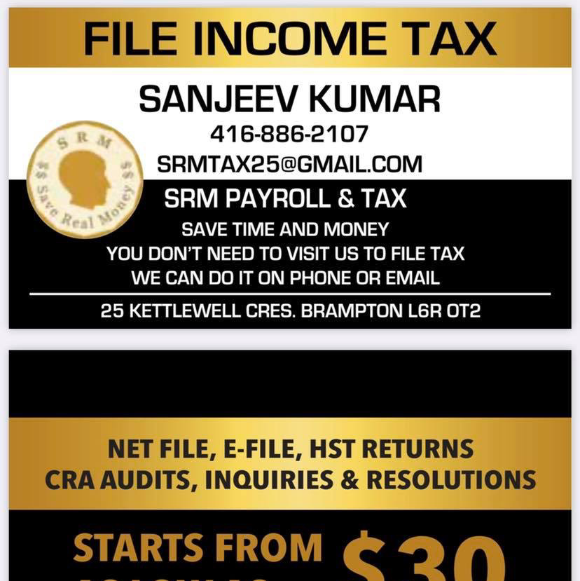 SRM PAYROLL AND TAX | 25 Kettlewell Crescent, Brampton, ON L6R 0T2, Canada | Phone: (416) 886-2107