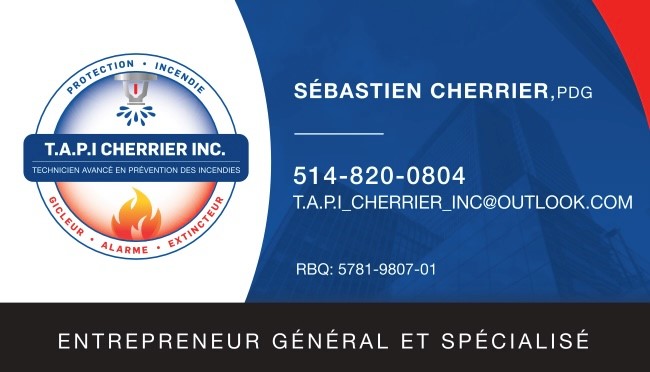 T.A.P.I Cherrier Inc. Division Protection Incendie | 335 Rue Pascal, Laval, QC H7K 1C8, Canada | Phone: (514) 820-0804