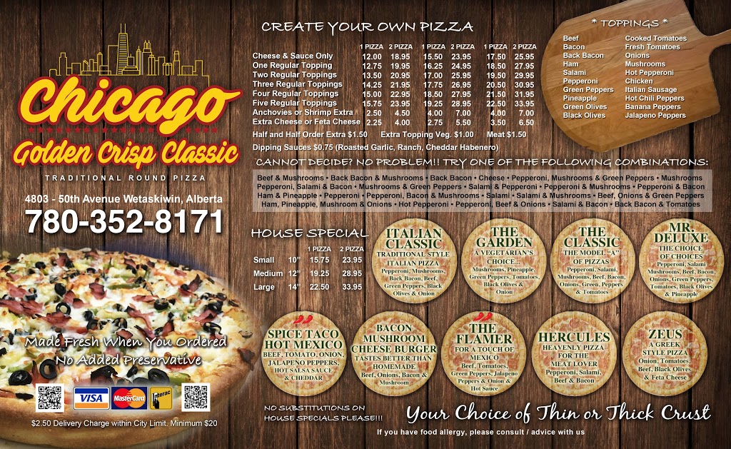 Chicago Deep Dish Pizza | 4803 50 Ave #4803, Wetaskiwin, AB T9A 0S1, Canada | Phone: (780) 352-8171