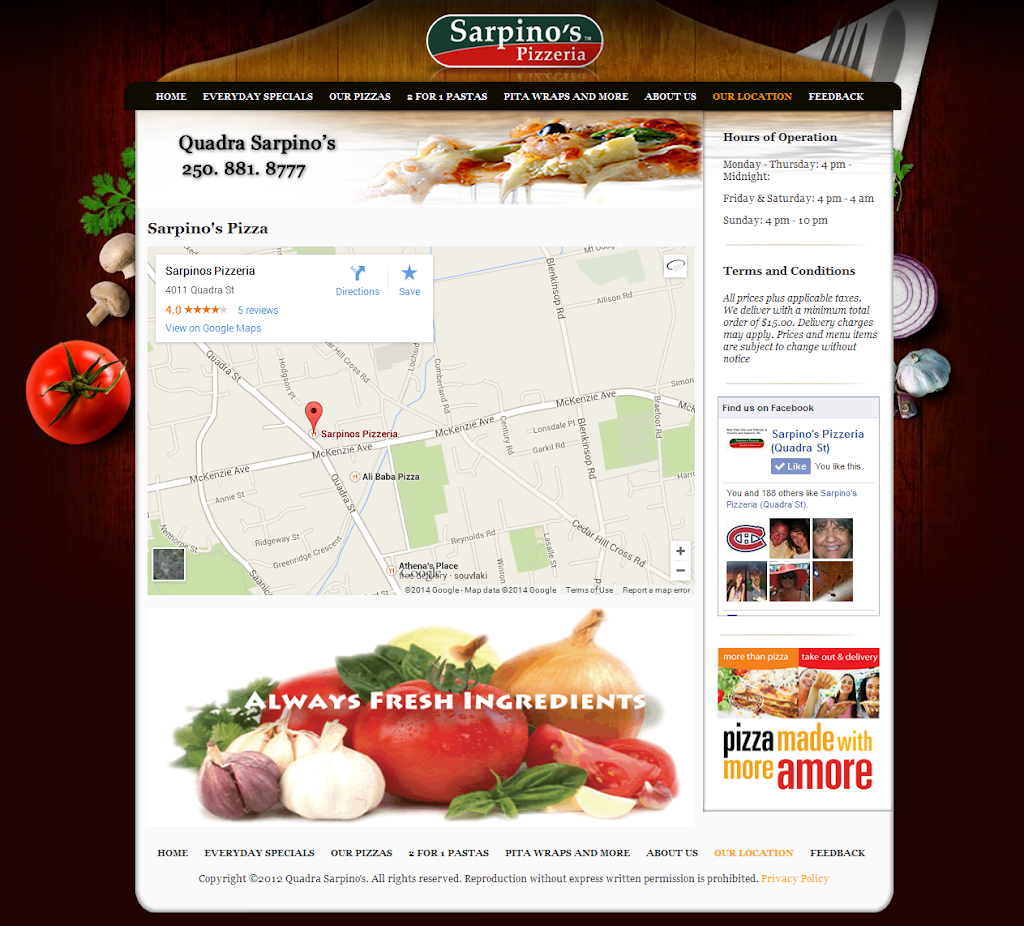 Sarpinos Pizzeria | 4011 Quadra St #7, Victoria, BC V8X 1K1, Canada | Phone: (250) 881-8777