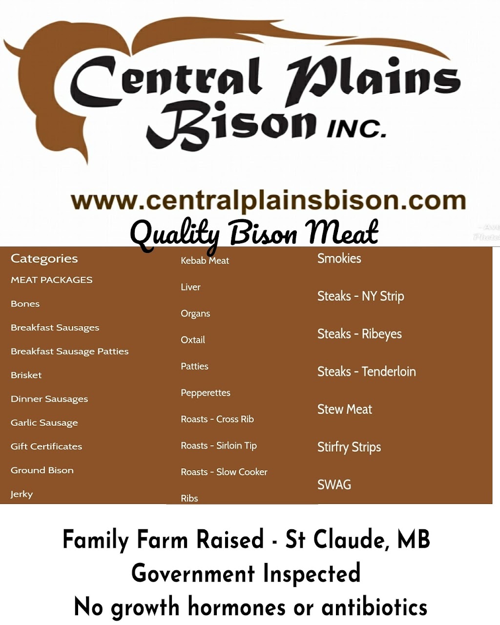 Central Plains Bison Inc. | 39074 Road 36W, Saint Claude, MB R0G 1Z0, Canada | Phone: (204) 745-0299