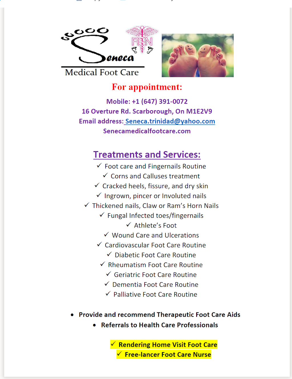 Seneca Medical Foot Care | 16 Overture Rd, Scarborough, ON M1E 2V9, Canada | Phone: (647) 391-0072