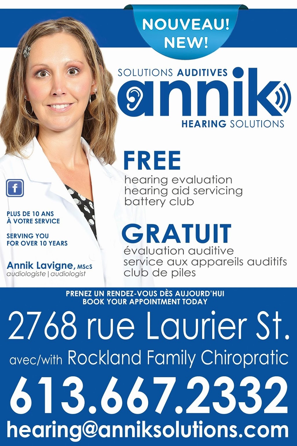 Annik Hearing Solutions | 2617 Laurier St, Rockland, ON K4K 1A2, Canada | Phone: (613) 667-2332