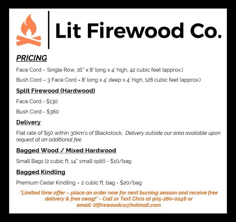 Lit Firewood Co. | 4121 Devitts Rd, Blackstock, ON L0B 1B0, Canada | Phone: (905) 260-0246