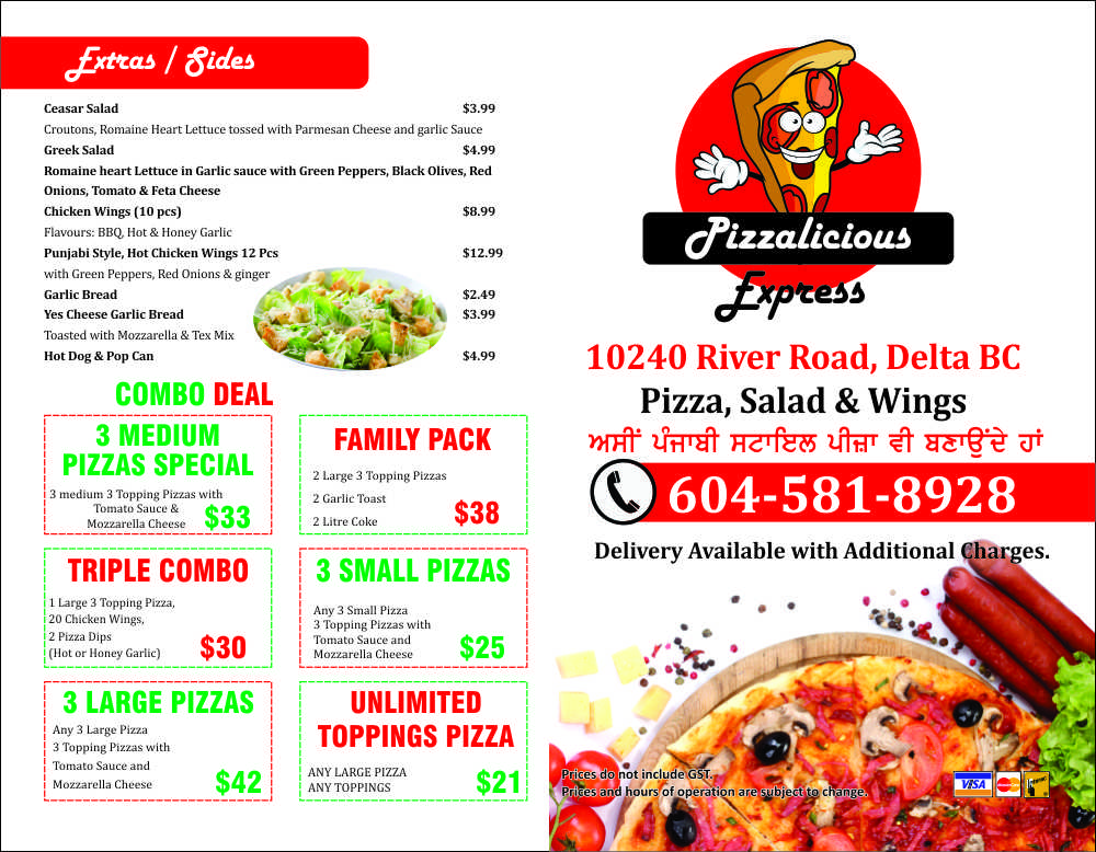 Pizzzalicious | 10240 River Rd, Delta, BC V4C 2R3, Canada | Phone: (604) 581-8928