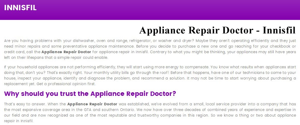 The Appliance Repair Doctor | 7886 Yonge St, Innisfil, ON L9S 1L4, Canada | Phone: (800) 627-3159