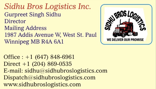 SIDHU BROS LOGISTICS INC. | 1987 Addis ave w west saint paul, Winnipeg, MB R4A 6A1, Canada | Phone: (204) 869-0535