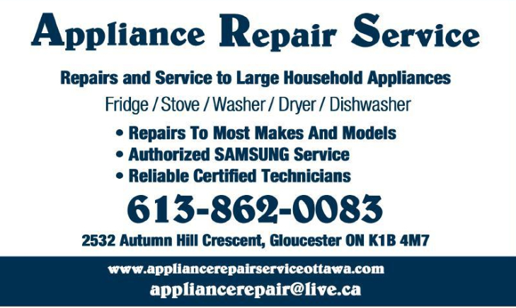 Appliance Repair Service | 2532 Autumn Hill Crescent, Gloucester, ON K1B 4M7, Canada | Phone: (613) 862-0083