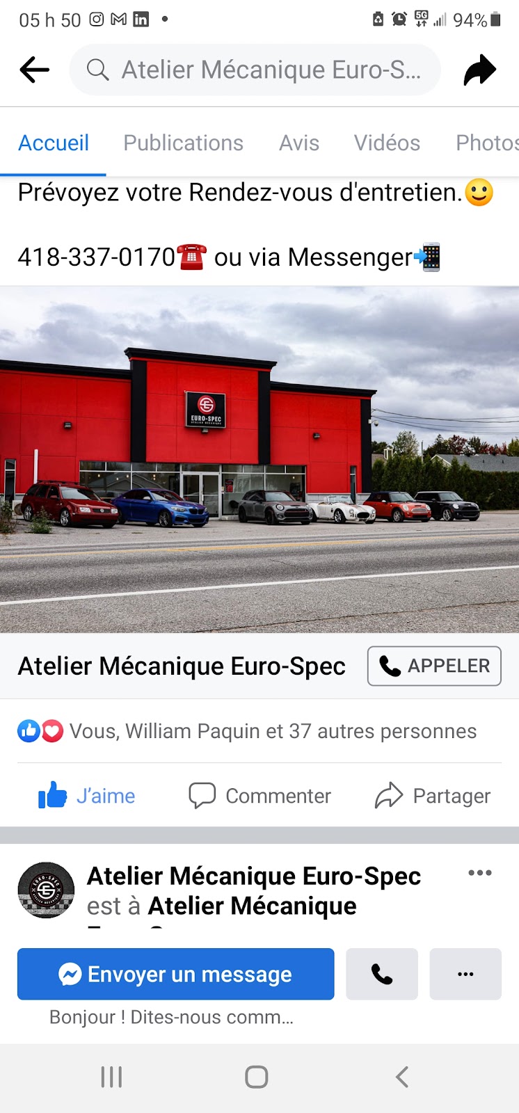 Atelier mécanique Euro-spec inc | 700 Côte Joyeuse, Saint-Raymond, QC G3L 4B1, Canada | Phone: (418) 337-0170