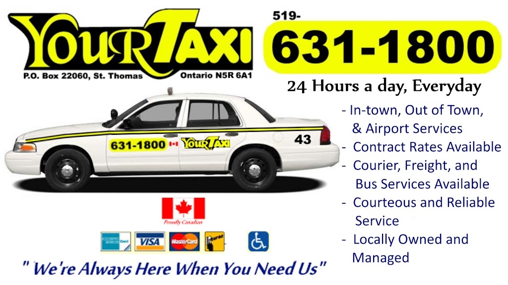 YOUR TAXI (St. Thomas ON) | P.O. 22060, 41 Mondamin St #4, St Thomas, ON N5R 6A1, Canada | Phone: (519) 631-1800