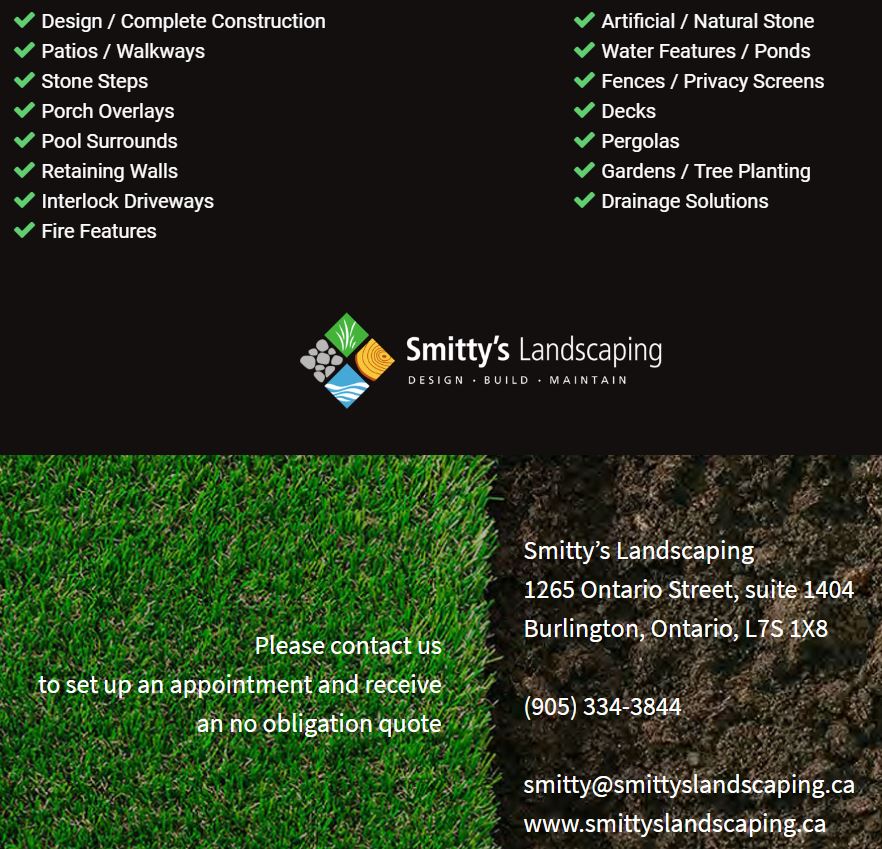 Smittys Landscaping | 1265 Ontario St #1404, Burlington, ON L7S 1X8, Canada | Phone: (905) 334-3844