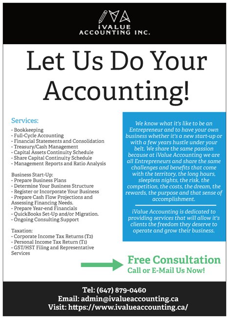 iValue Accounting Inc. | 19 Cotton Grass St, Kitchener, ON N2E 3T7, Canada | Phone: (647) 879-0460