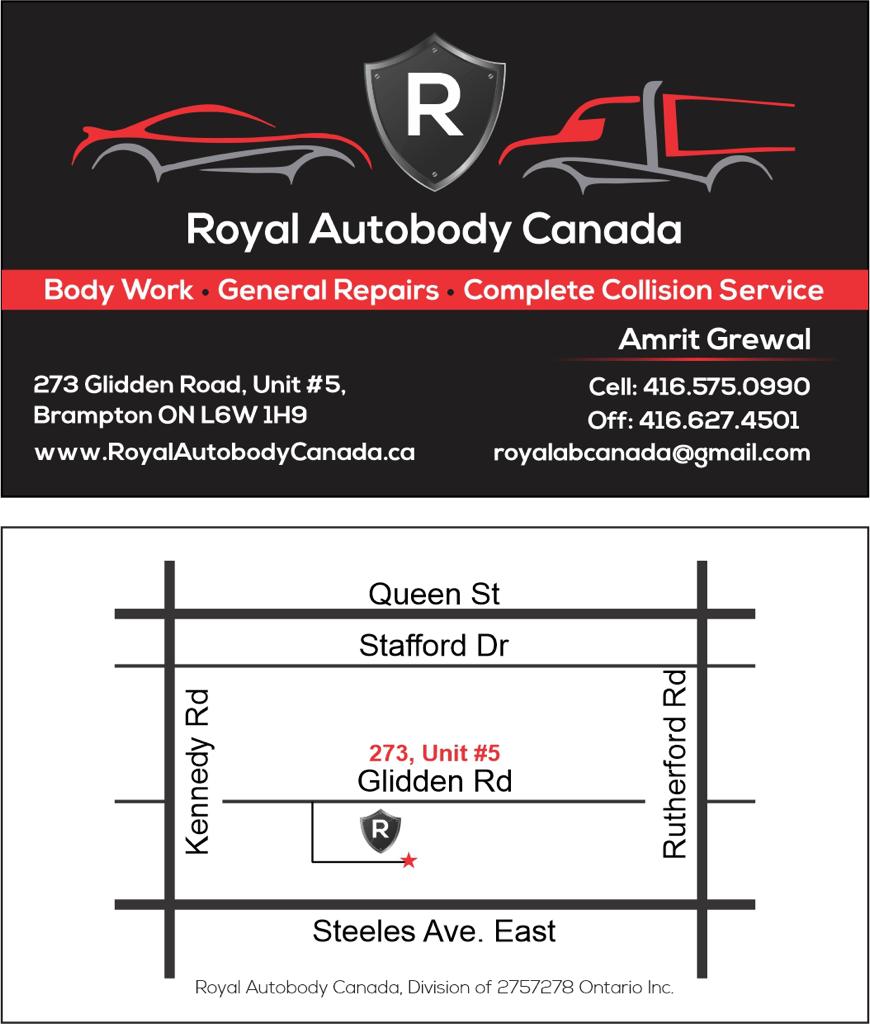 Royal Autobody Canada | 273 Glidden Rd, Brampton, ON L6W 1H9 Unit, Brampton, ON 5, Canada | Phone: (416) 627-4501