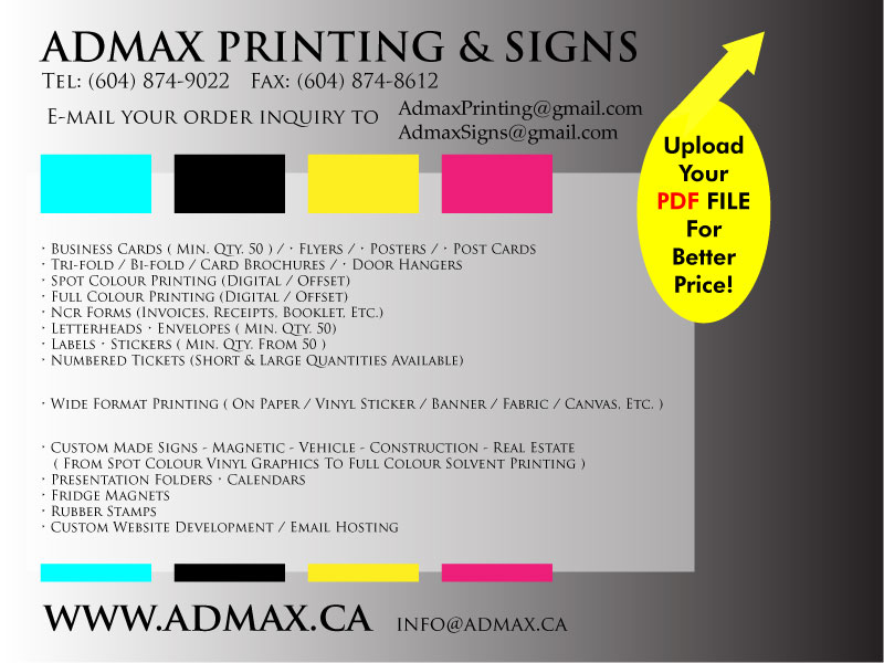 Admax Printing & Signs | 2992 E 22nd Ave, Vancouver, BC V5M 2Y4, Canada | Phone: (604) 874-9022