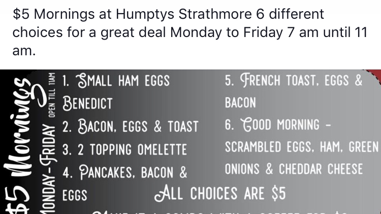 Humptys Restaurants | 503 AB-1, Strathmore, AB T1P 1C1, Canada | Phone: (403) 901-1155