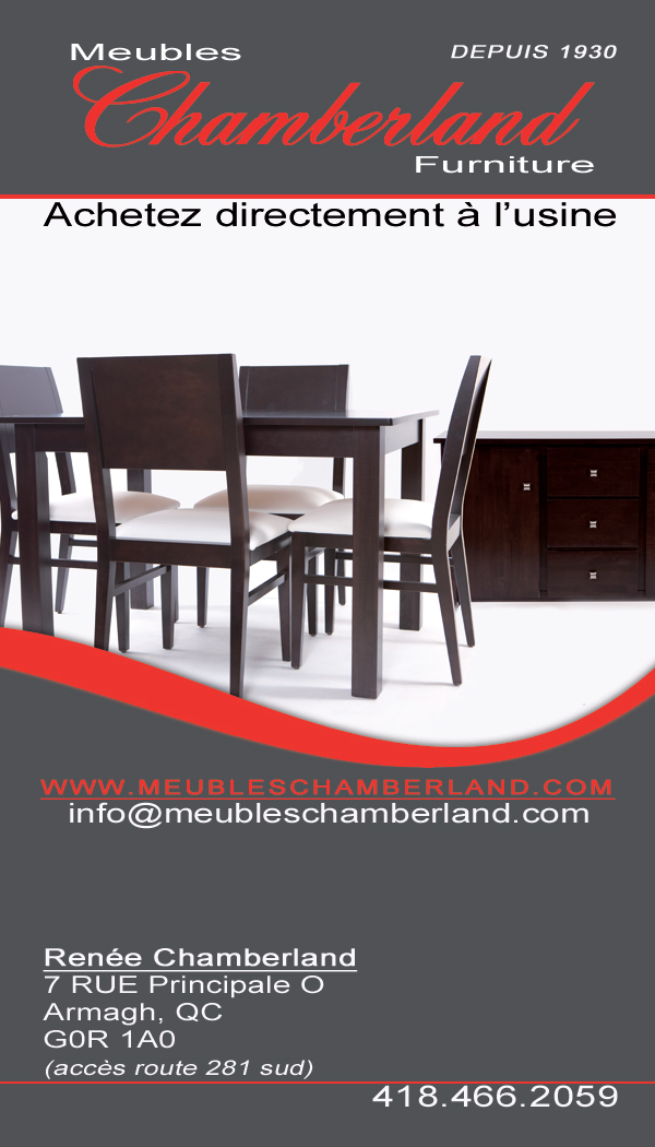 Meubles Chamberland Inc | 7 Rue Principale, Armagh, QC G0R 1A0, Canada | Phone: (418) 466-2059
