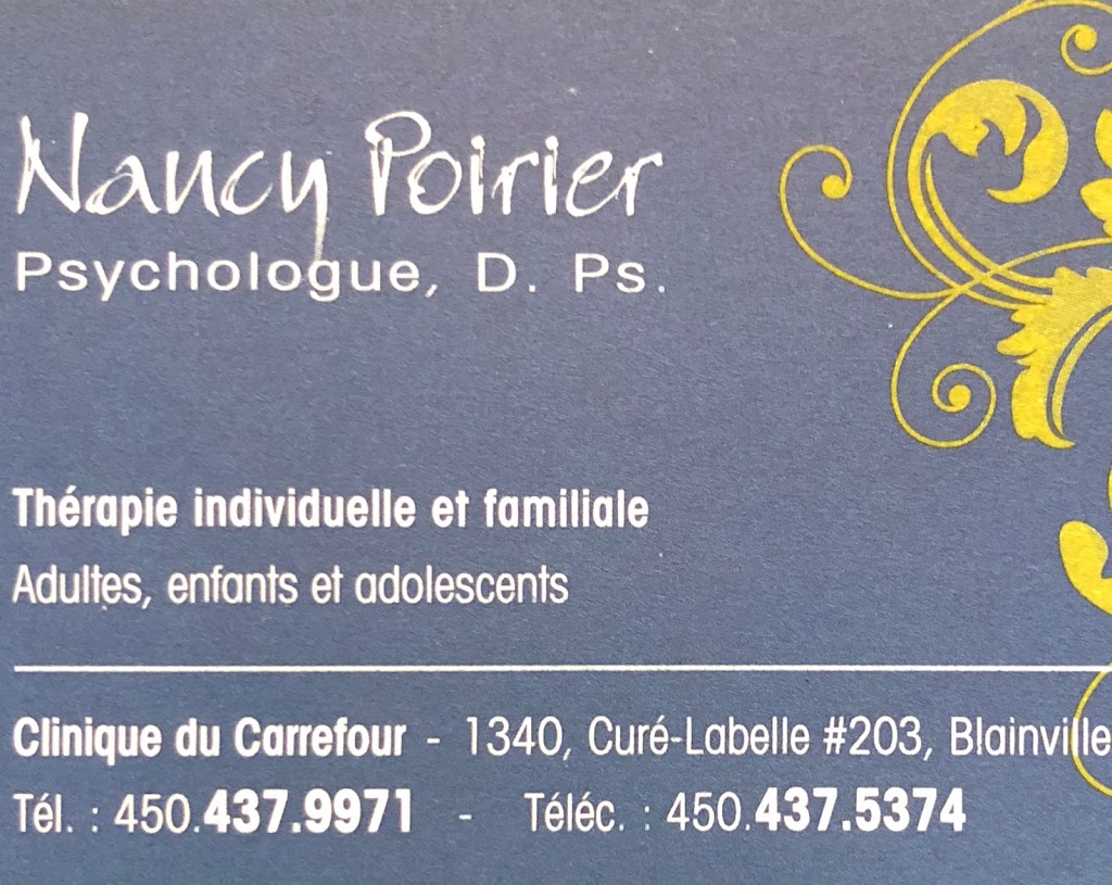 Clinique de Psychologie du Carrefour, Nancy Poirier D.Ps. | 1340 Boulevard Curé-Labelle #203, Blainville, QC J7C 5B5, Canada | Phone: (450) 437-9971