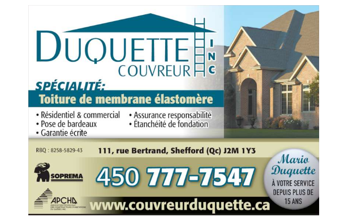 Couvreur Duquette Inc | 111 Rue Bertrand, Shefford, QC J2M 1Y3, Canada | Phone: (450) 777-7547