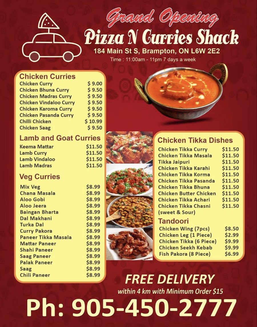 Pizza N Curry Shack | 184-D Main St S, Brampton, ON L6W 2E2, Canada | Phone: (905) 450-2777