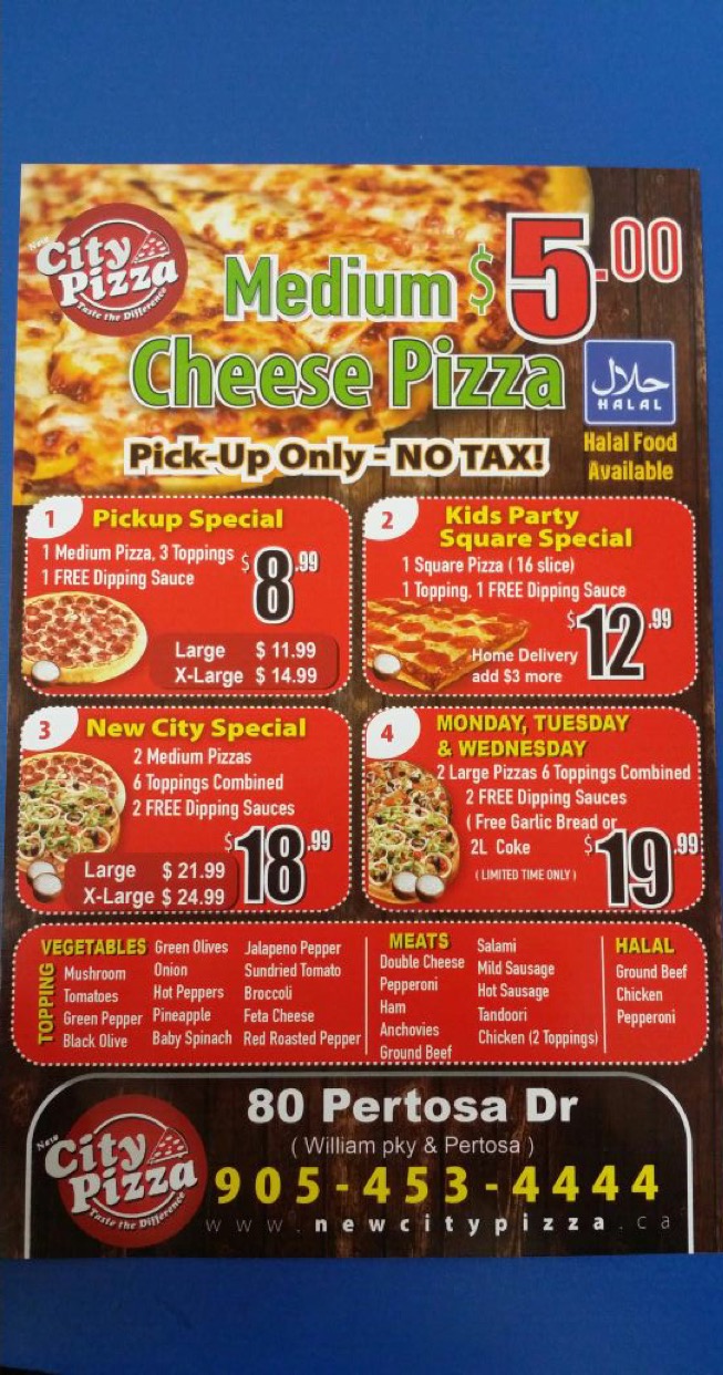 New City Pizza | 9899 Airport Rd #5, Brampton, ON L6S 0A2, Canada | Phone: (905) 792-6000