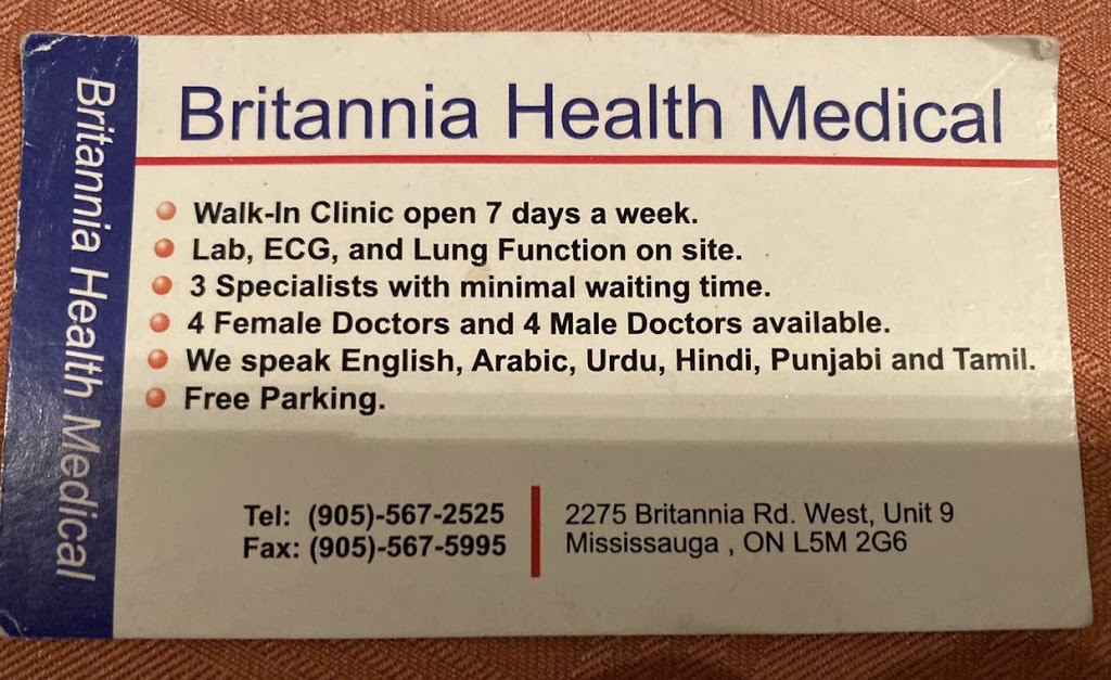 Brittania health medical | 9-2275 Britannia Rd W, Mississauga, ON L5M 2G6, Canada | Phone: (905) 567-2525