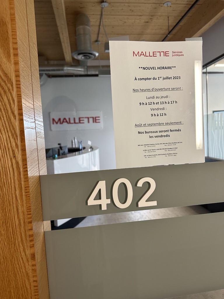Mallette services juridiques | 11700 Rue de lAvenir bureau 402, Mirabel, QC J7J 0G7, Canada | Phone: (450) 432-2288