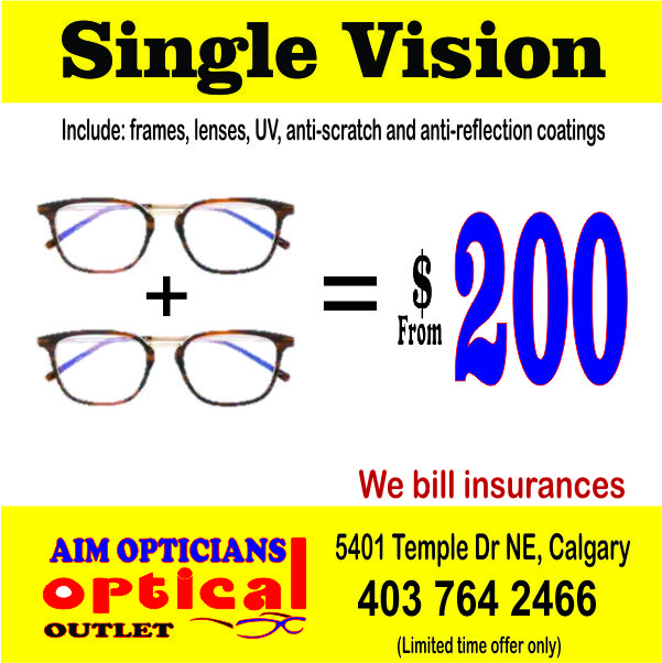 Aim Opticians Ltd. | Crossing Plaza, 5401 Temple Dr NE Unit 2K, Calgary, AB T1Y 3R7, Canada | Phone: (403) 764-2466