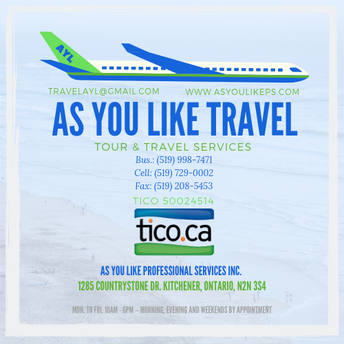 AS YOU LIKE TRAVEL | 1285 Countrystone Dr, Kitchener, ON N2N 3S4, Canada | Phone: (519) 998-7471