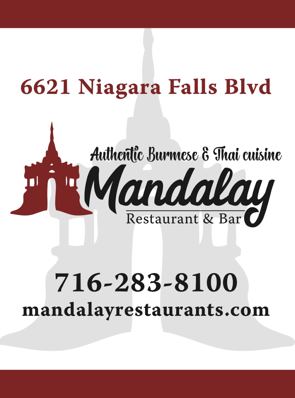 Mandalay Restaurant & Bar (Authentic Burmese & Thai Cuisine) | 6621 Niagara Falls Blvd, Niagara Falls, NY 14304, USA | Phone: (716) 283-8100