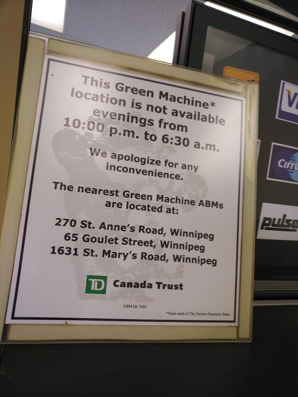 TD Canada Trust ATM | 50 Lakewood Blvd Unit#116, Winnipeg, MB R2J 2M6, Canada | Phone: (866) 222-3456