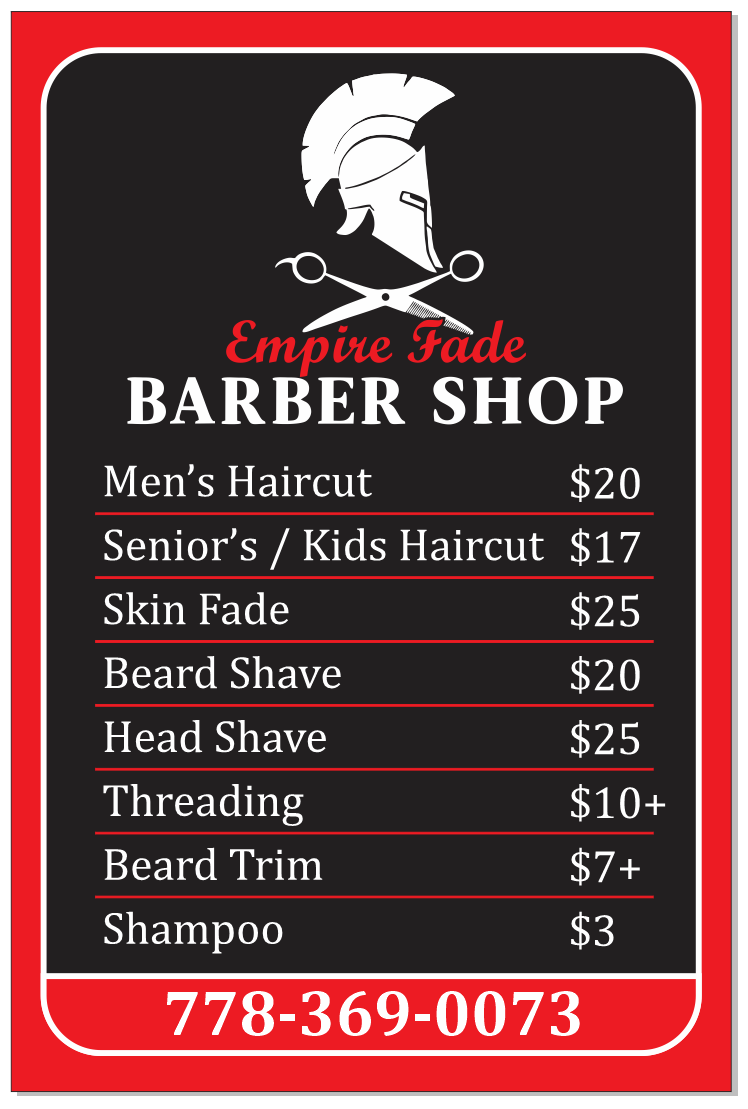 Empire Fade Barbershop | 27528 Fraser Hwy, Aldergrove, BC V4W 3N5, Canada | Phone: (778) 369-0073