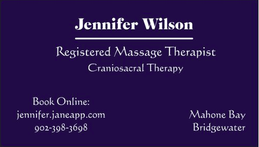 Jennifer Wilson RMT | 440 Main St, Mahone Bay, NS B0J 2E0, Canada | Phone: (902) 398-3698