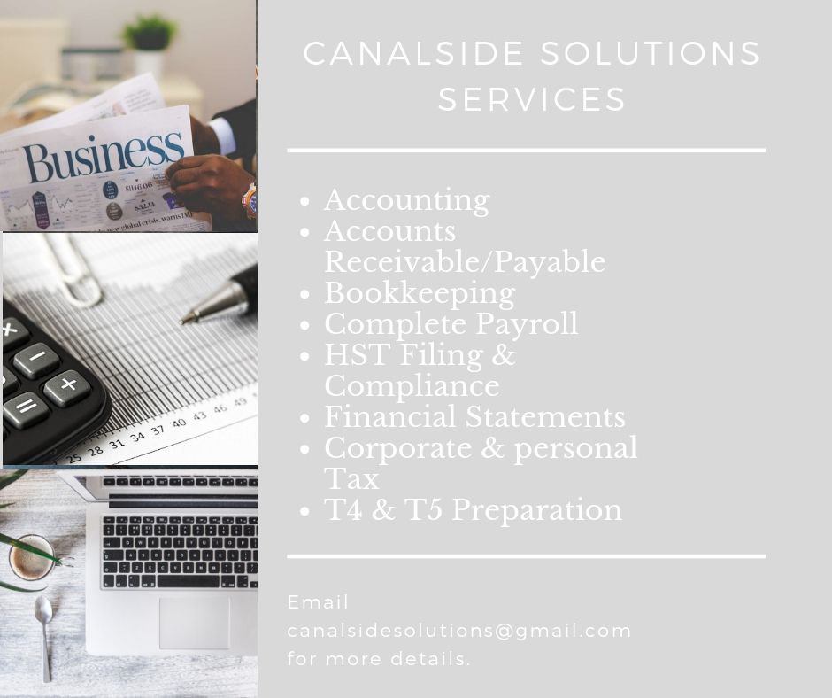 Canalside Solutions - Business Accounting, Bookkeeping & Tax | 32 Memorial Park Dr, Welland, ON L3B 1A6, Canada | Phone: (289) 723-1418