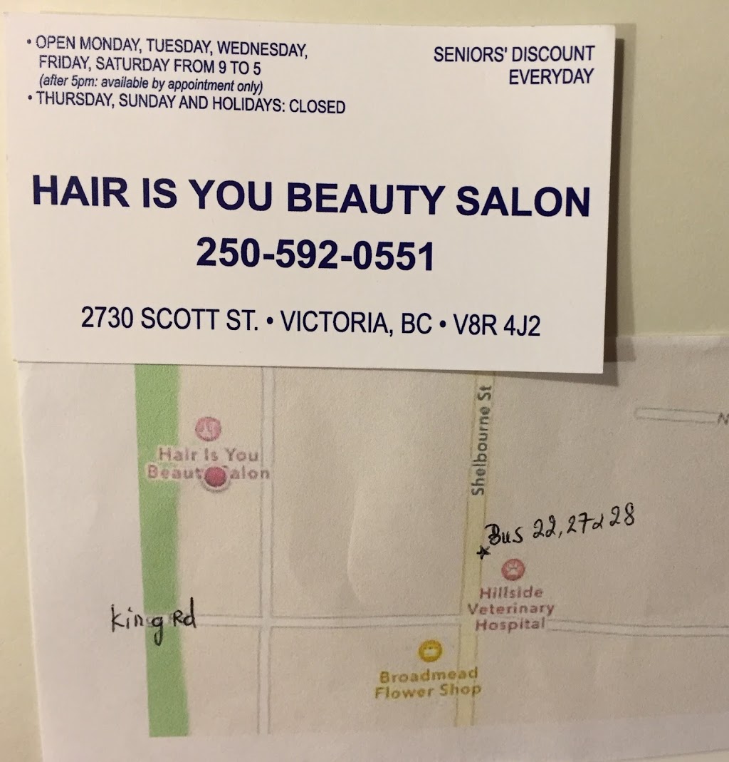 Hair Is You Beauty Salon | 2730 Scott St, Victoria, BC V8R 4J2, Canada | Phone: (250) 592-0551