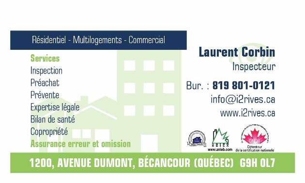 Inspections les deux rives Mauricie - Laurent Corbin | 1200 Avenue Dumont, Bécancour, QC G9H 0L7, Canada | Phone: (819) 801-0121