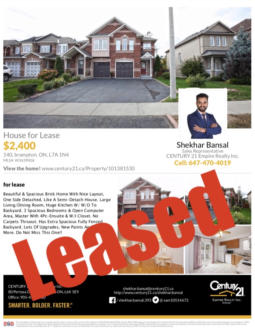 Shekhar Bansal Real Estate | L7a, Brampton, ON L7A 1N4, Canada | Phone: (647) 470-4019