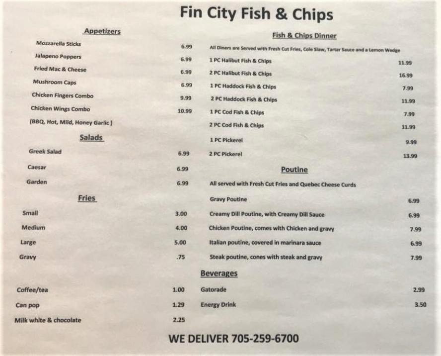 Fin City Fish & Chips Restaurant | 300 James St E, Orillia, ON L3V 1M2, Canada | Phone: (705) 259-6700