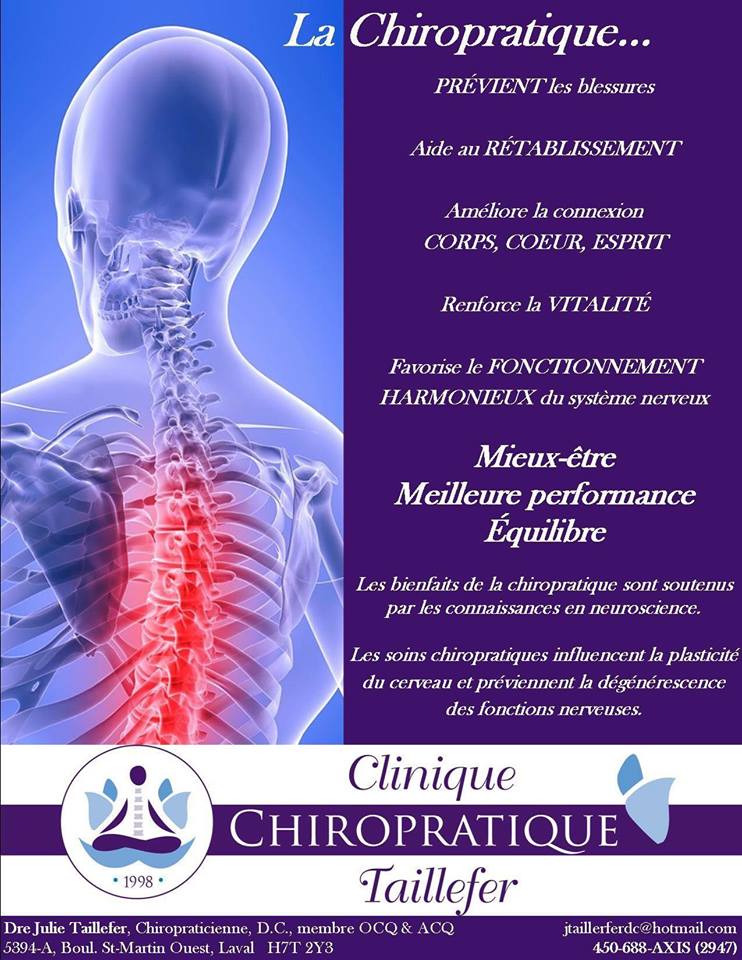 Clinique Chiropratique Taillefer | 5394-A Boulevard Saint-Martin O, Laval, QC H7T 2Y3, Canada | Phone: (450) 688-2947